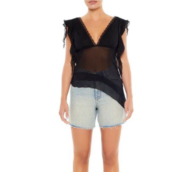 Lace-Trim Plunging Chiffon Top - Picture 5 of 7